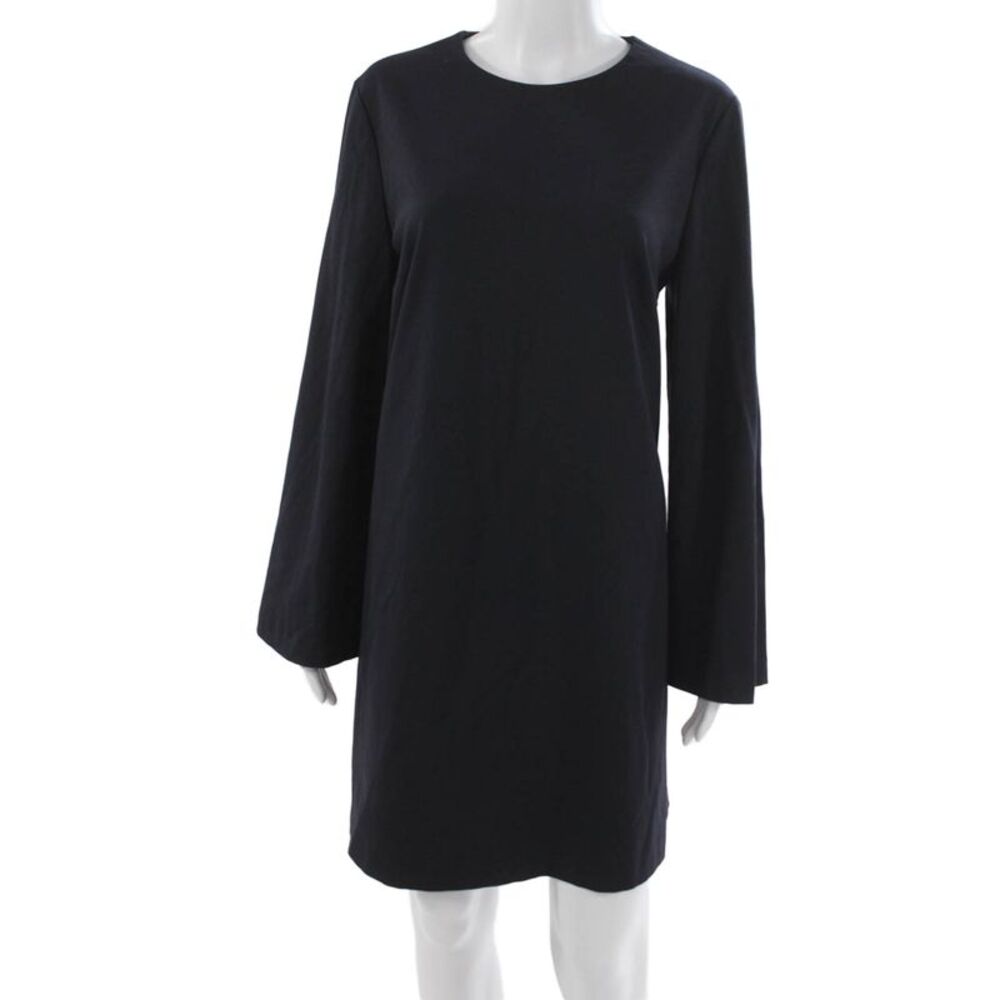 Sharis Women Shift Dress Blue Long Sleeve Viscose Round Neck Size 46